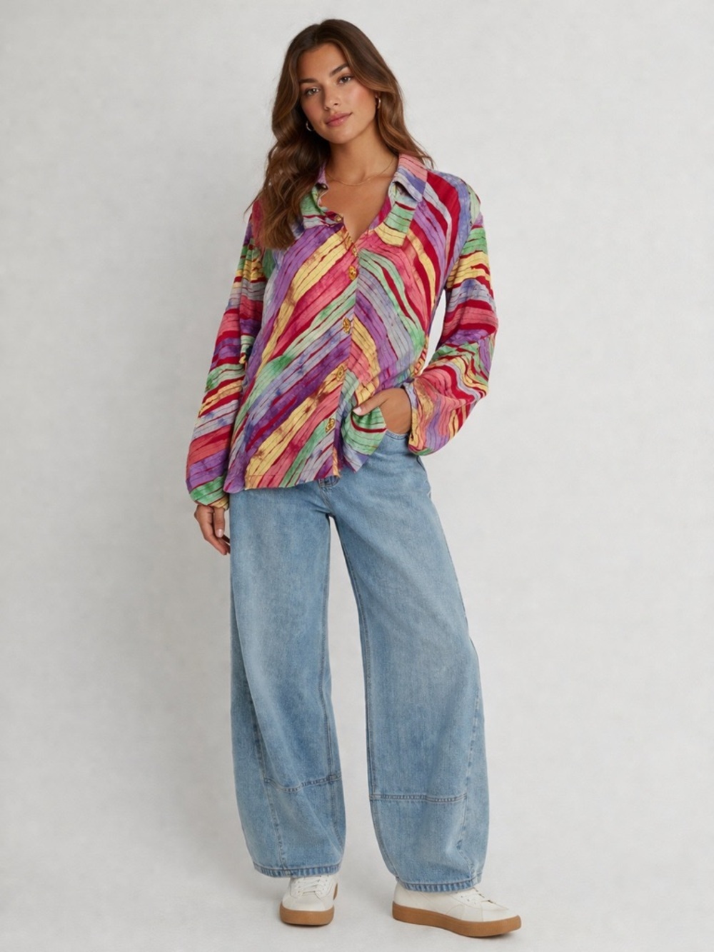 Vintage Keren Hart Rainbow Ribbon Jacket XL Art to Wear 100% Cotton